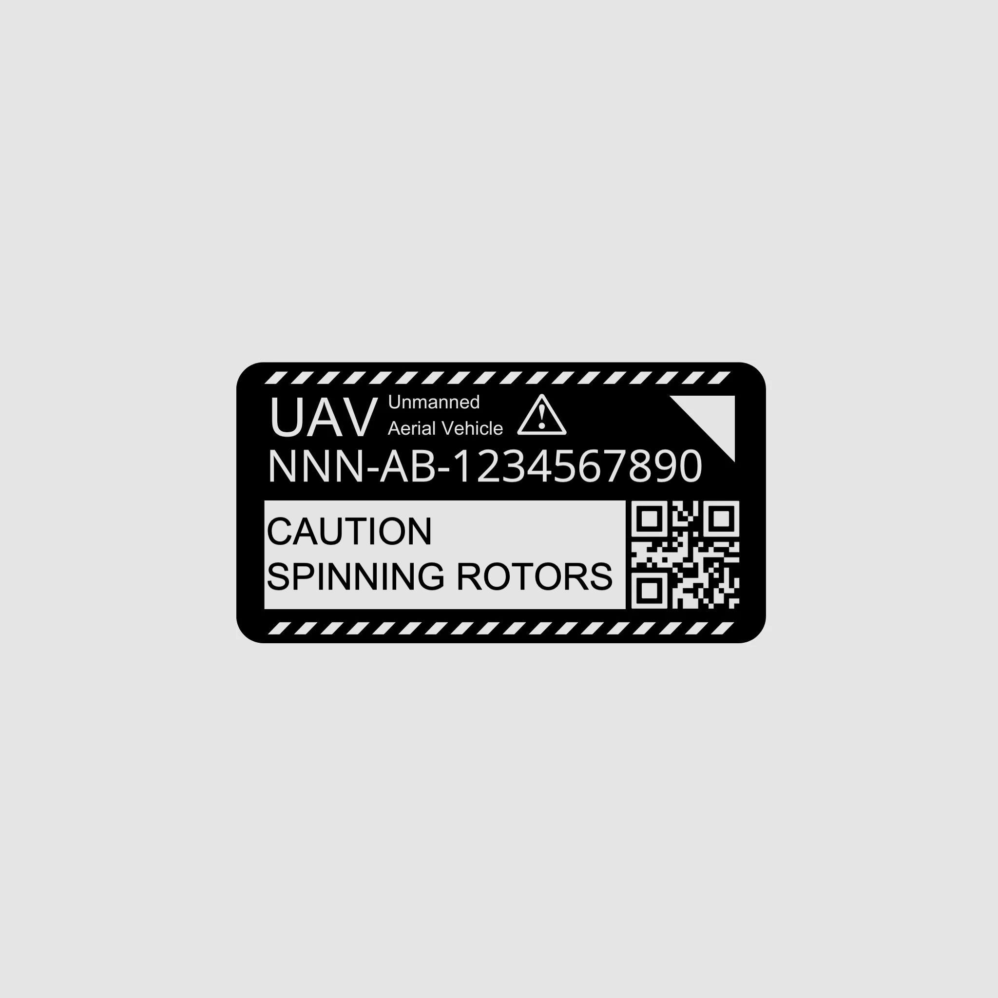 UAV label with QR code on a gray background