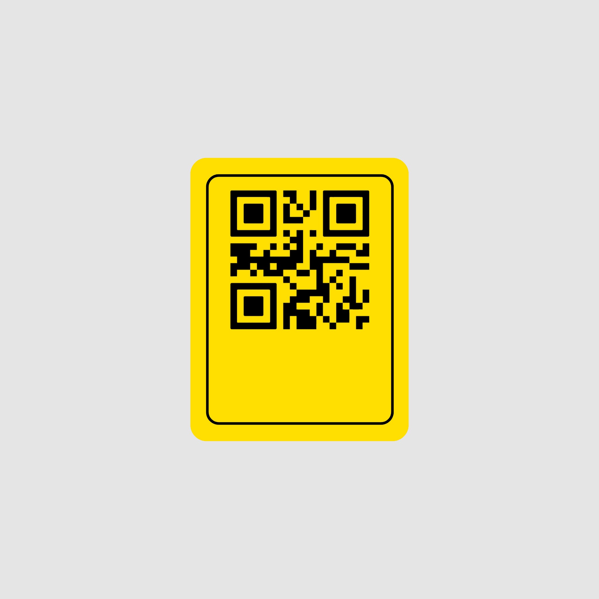 Yellow sticker with QR code on a grey background